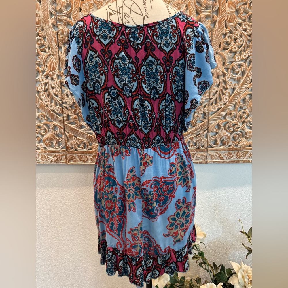 One World Blue & Pink Babydoll, Embroidered chest Top, Loose Boho Chic- size L - Picture 2 of 14